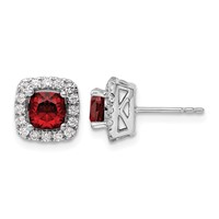 14K White Gold 0.38 Carat Lab Grown Diamond VS SI+ G+ January Birthstone Garnet Halo Post Earrings view 1