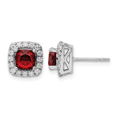 14K White Gold 0.38 Carat Lab Grown Diamond VS SI+ G+ January Birthstone Garnet Halo Post Earrings