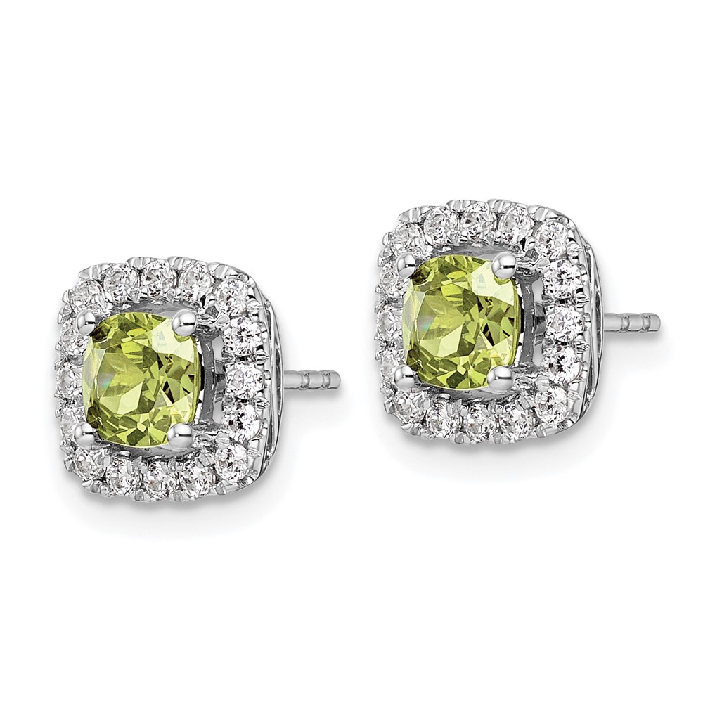 14k White Gold 3/8 carat Lab Grown Diamond VS/SI+ G+ August Birthstone Peridot Halo Post Earrings (EM9037-PE-038-WLG)