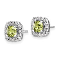 14K White Gold 0.38 Carat Lab Grown Diamond VS SI+ G+ August Birthstone Peridot Halo Post Earrings view 2