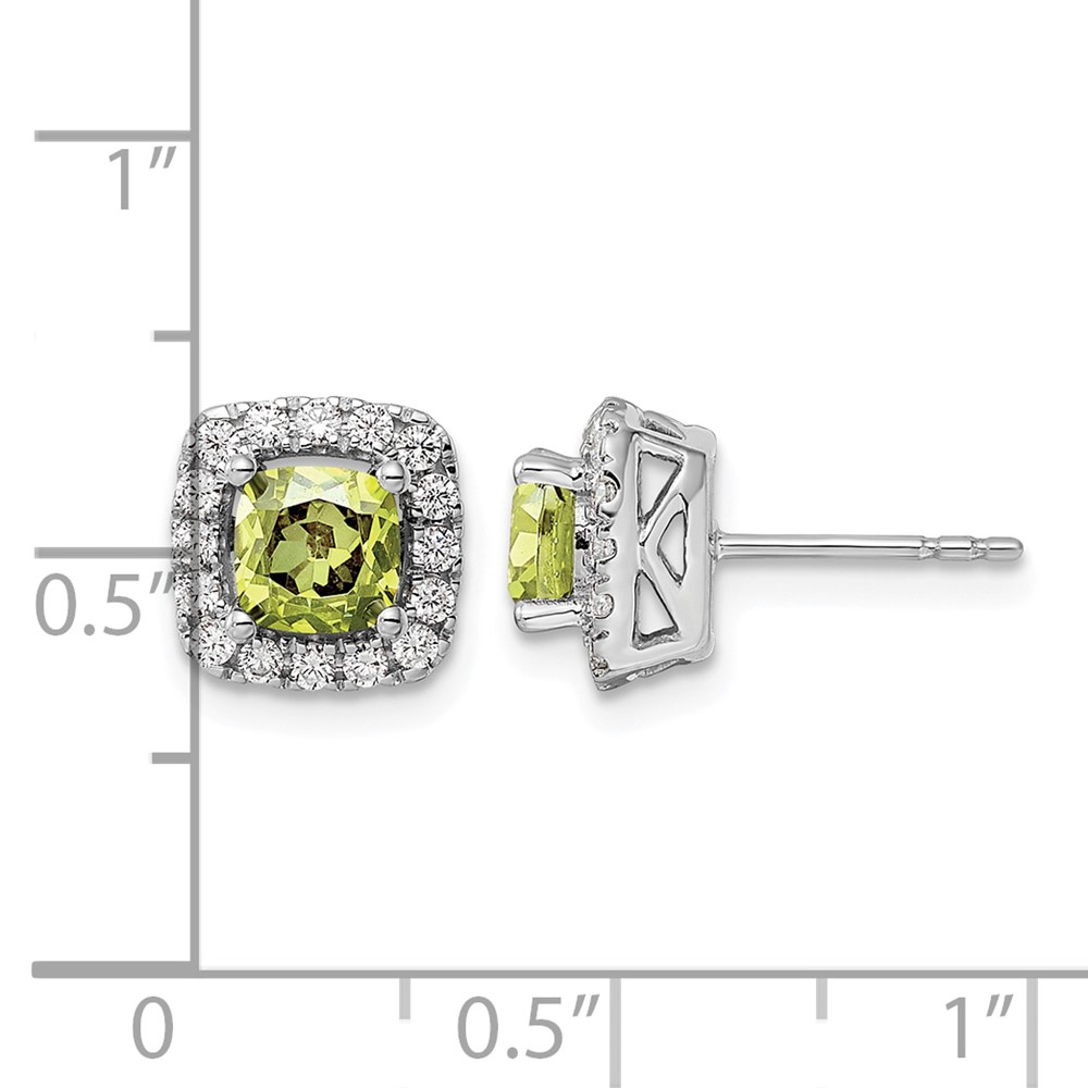 14k White Gold 3/8 carat Lab Grown Diamond VS/SI+ G+ August Birthstone Peridot Halo Post Earrings (EM9037-PE-038-WLG)