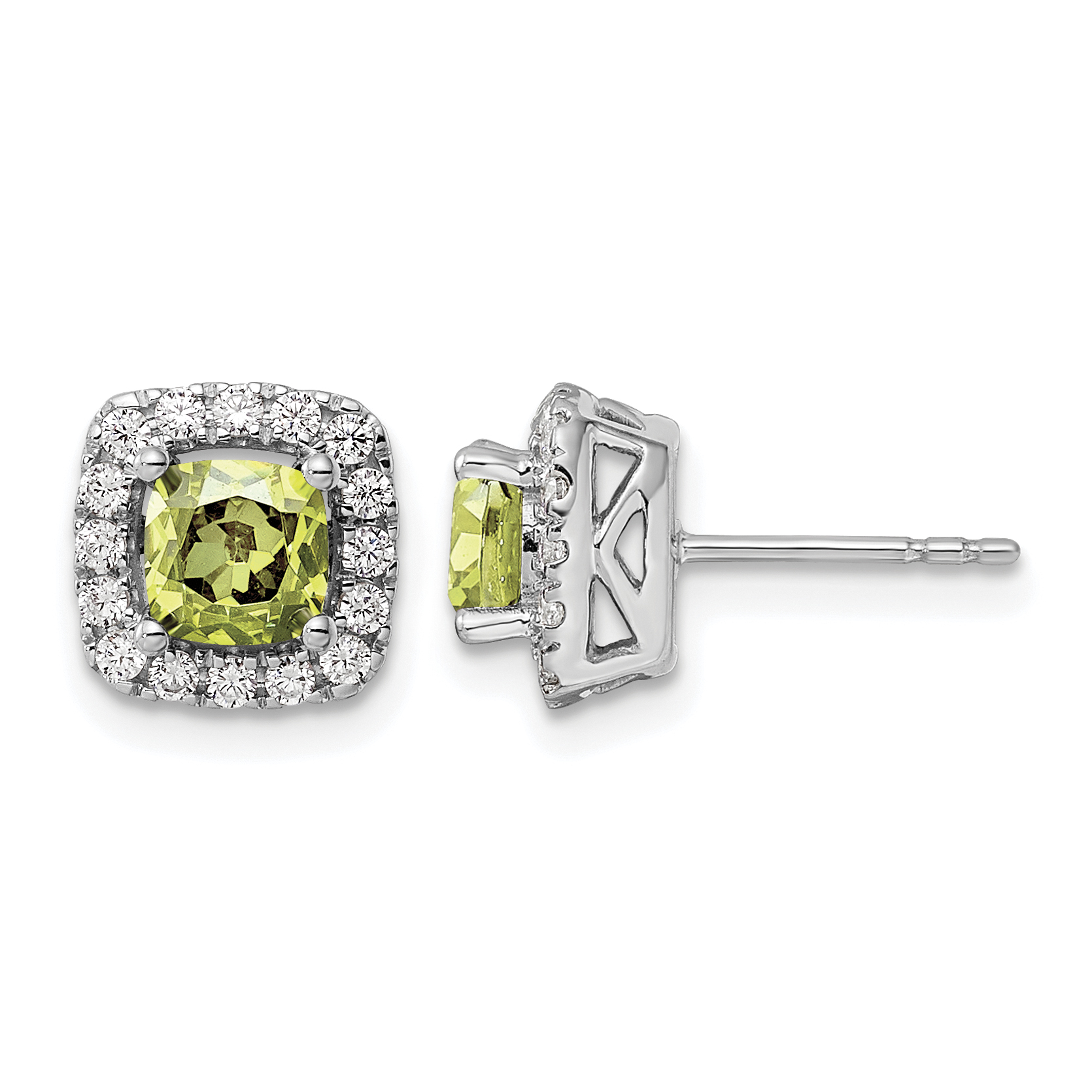 14k White Gold 3/8 carat Lab Grown Diamond VS/SI+ G+ August Birthstone Peridot Halo Post Earrings (EM9037-PE-038-WLG)
