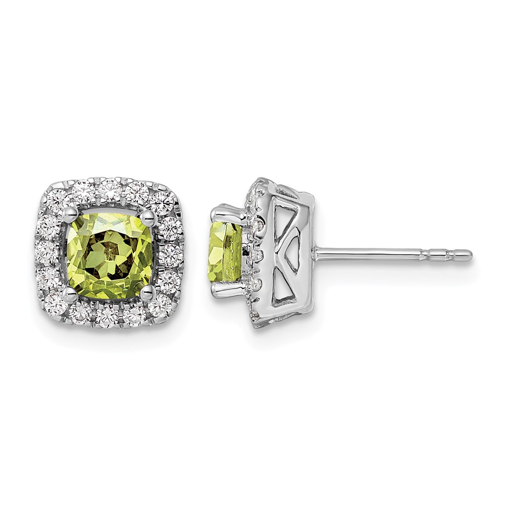 14K White Gold 0.38 Carat Lab Grown Diamond VS SI+ G+ August Birthstone Peridot Halo Post Earrings