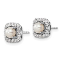 14K White Gold 0.38 Carat Lab Grown Diamond VS SI+ G+ June Birthstone Freshwater Cultered Pearl Halo Post Earrings view 2