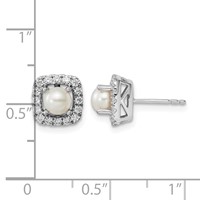 14K White Gold 0.38 Carat Lab Grown Diamond VS SI+ G+ June Birthstone Freshwater Cultered Pearl Halo Post Earrings view 4