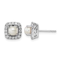 14K White Gold 0.38 Carat Lab Grown Diamond VS SI+ G+ June Birthstone Freshwater Cultered Pearl Halo Post Earrings view 1