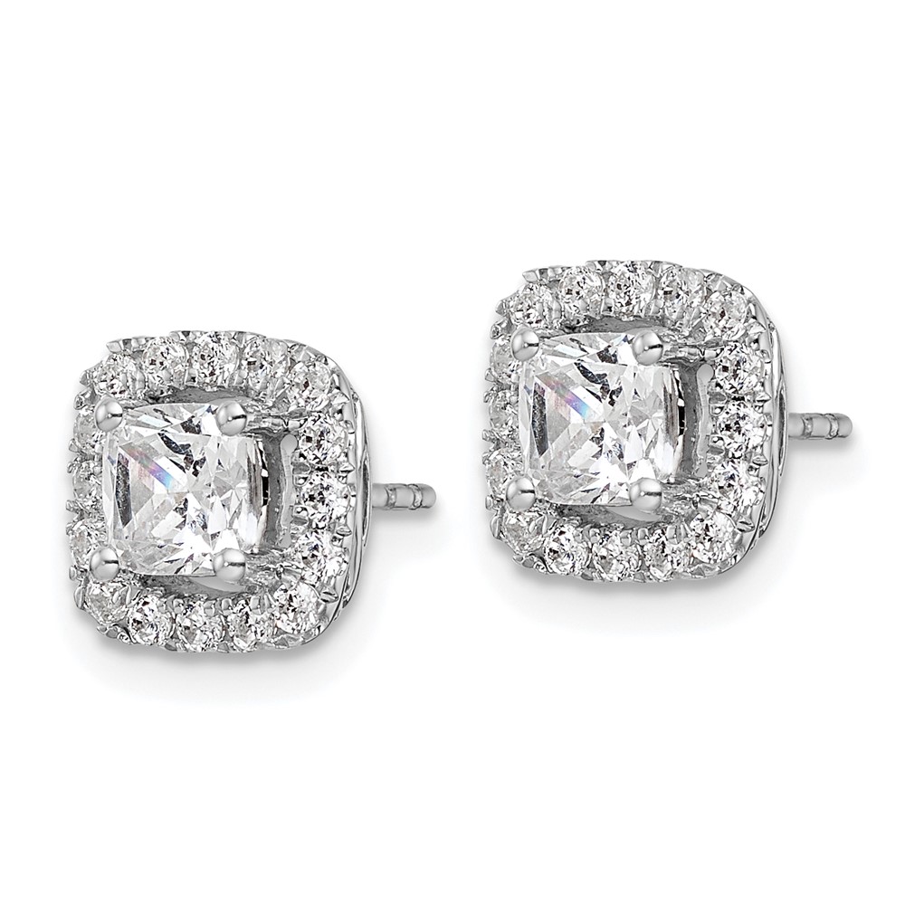 14k White Gold 3/8 carat Lab Grown Diamond VS/SI+ G+ April Birthstone White Sapphire Halo Post Earrings (EM9037-WS-038-WLG)