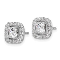 14K White Gold 0.38 Carat Lab Grown Diamond VS SI+ G+ April Birthstone White Sapphire Halo Post Earrings view 2
