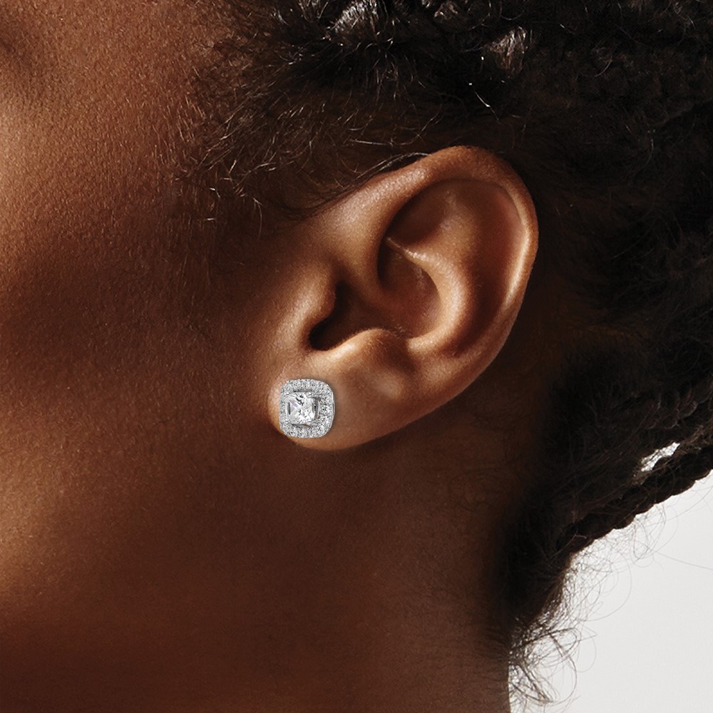 14k White Gold 3/8 carat Lab Grown Diamond VS/SI+ G+ April Birthstone White Sapphire Halo Post Earrings (EM9037-WS-038-WLG)
