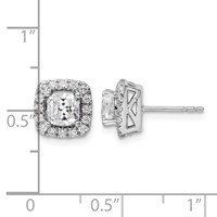 14K White Gold 0.38 Carat Lab Grown Diamond VS SI+ G+ April Birthstone White Sapphire Halo Post Earrings view 4