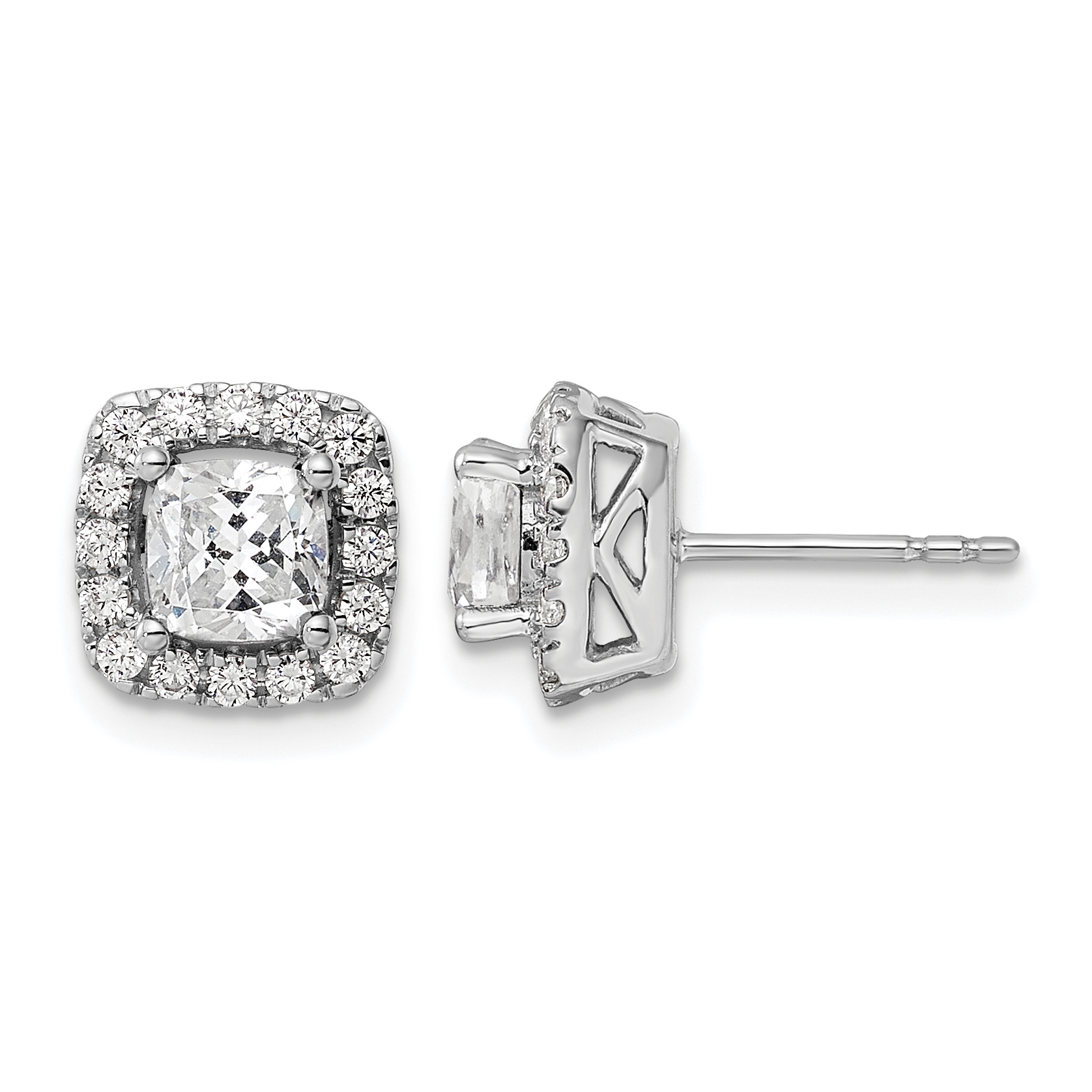 14k White Gold 3/8 carat Lab Grown Diamond VS/SI+ G+ April Birthstone White Sapphire Halo Post Earrings (EM9037-WS-038-WLG)