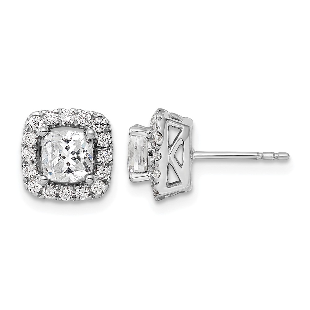 14k White Gold 3/8 carat Lab Grown Diamond VS/SI+ G+ April Birthstone White Sapphire Halo Post Earrings (EM9037-WS-038-WLG)