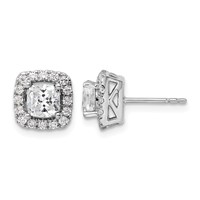 14K White Gold 0.38 Carat Lab Grown Diamond VS SI+ G+ April Birthstone White Sapphire Halo Post Earrings view 1