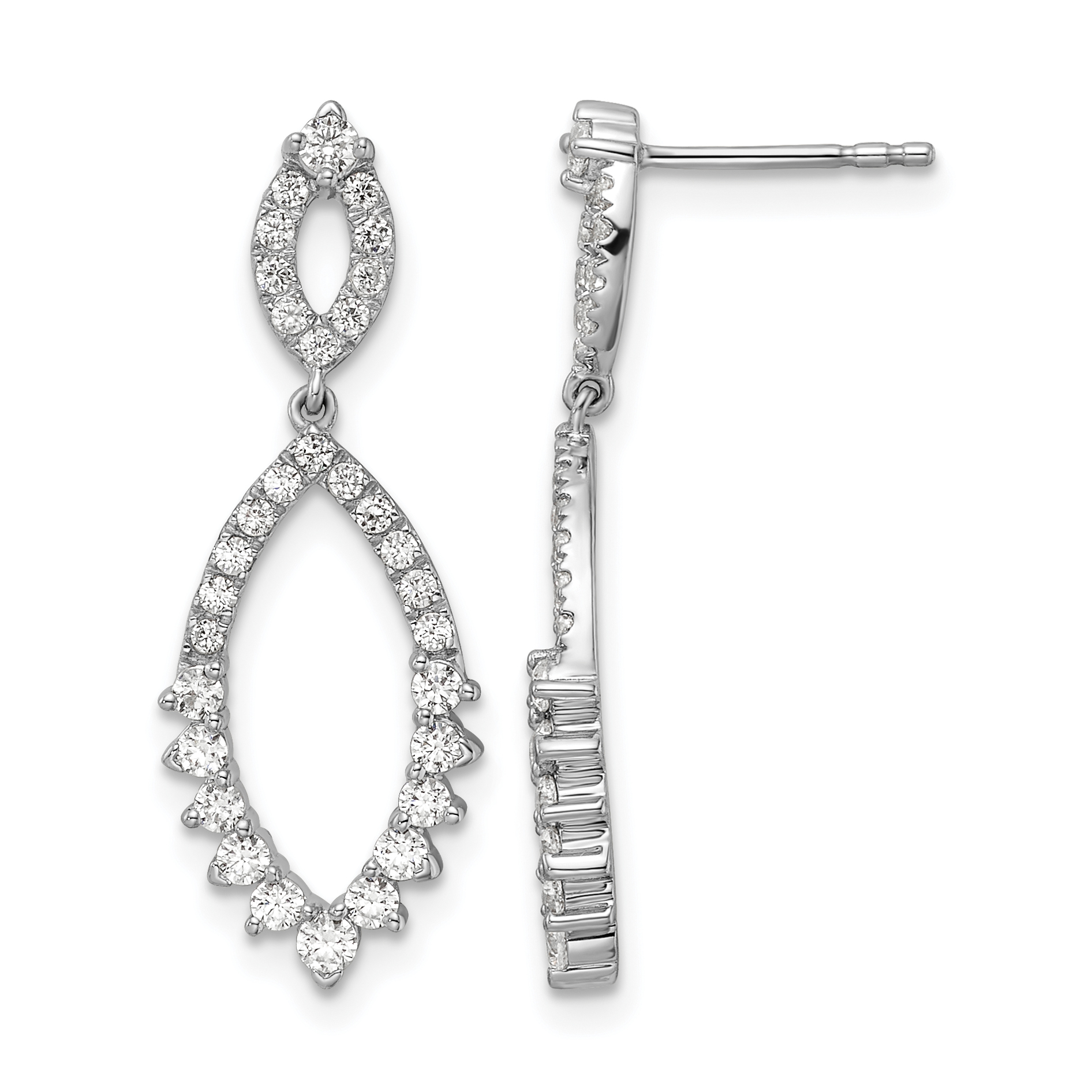 14k White Gold 7/8 carat Lab Grown Diamond VS/SI+ G+ Complete Fashion Dangle Post Earrings (EM9111-084-WLG)