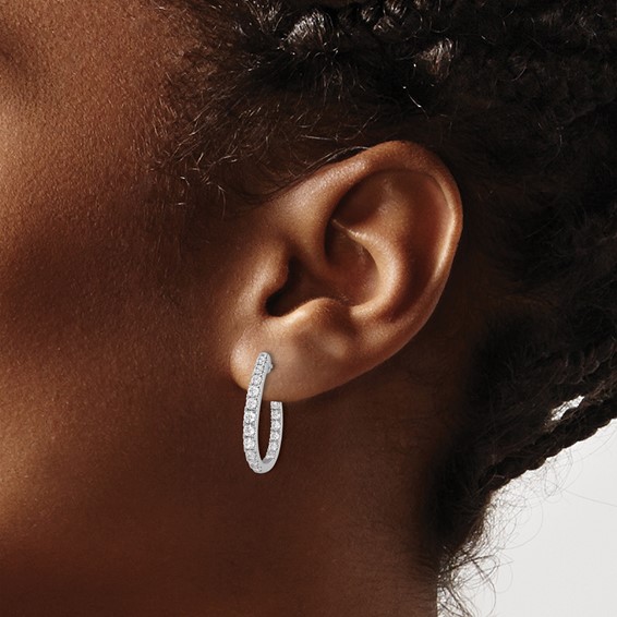 14k White Gold 1 carat Lab Grown Diamond VS/SI+ G+ Complete In and Out J-Hoop Hoop Earrings