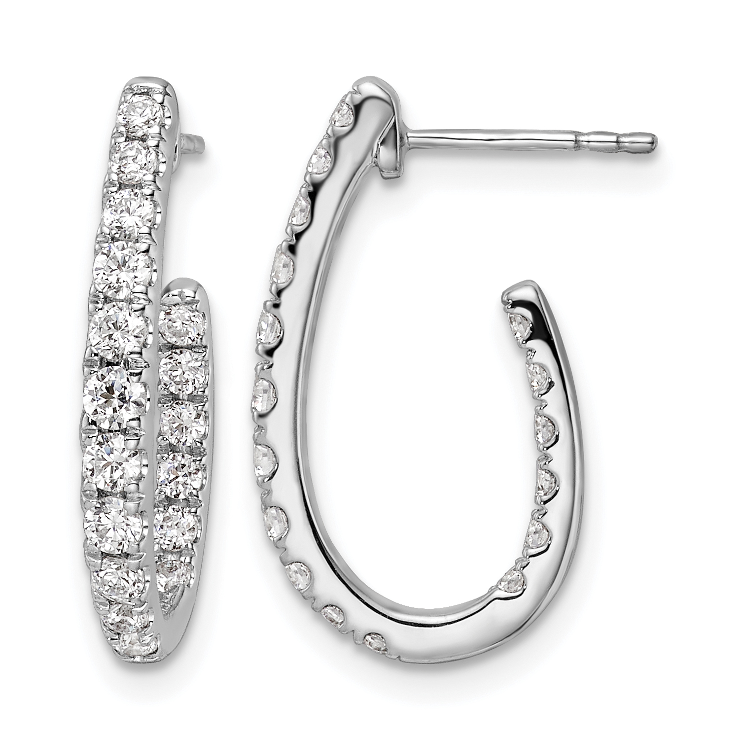 14k White Gold 1 carat Lab Grown Diamond VS/SI+ G+ Complete In and Out J-Hoop Hoop Earrings (EM9120-100-WLG)