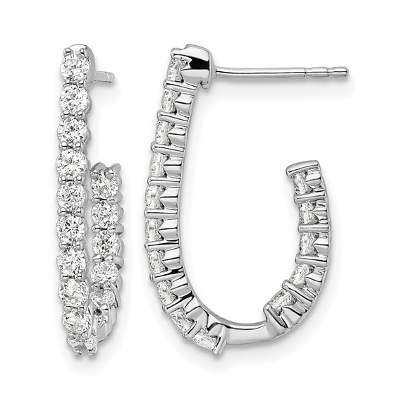 14k White Gold 1 carat Lab Grown Diamond VS/SI+ G+ Complete In and Out J-Hoop Hoop Earrings