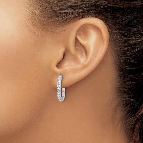 14k White Gold 1 carat Lab Grown Diamond VS/SI+ G+ Complete In and Out J-Hoop Hoop Earrings