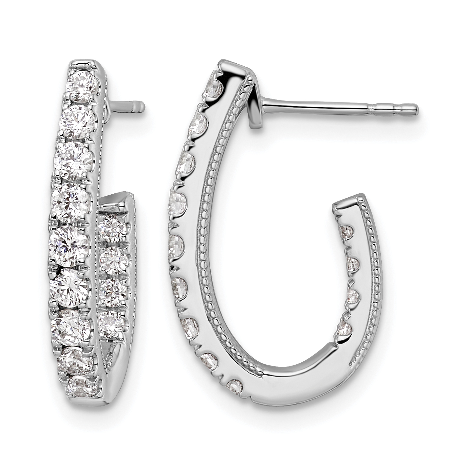 14k White Gold 1 carat Lab Grown Diamond VS/SI+ G+ Complete In and Out J-Hoop Hoop Earrings (EM9122-100-WLG)