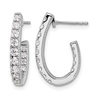 14K White Gold 1 Carat Lab Grown Diamond VS SI+ G+ Complete in and Out J-Hoop Hoop Earrings view 1