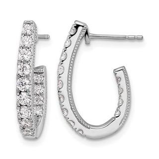 14k White Gold 1 carat Lab Grown Diamond VS/SI+ G+ Complete In and Out J-Hoop Hoop Earrings