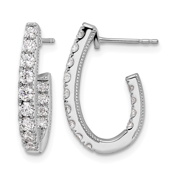 14k White Gold 1 carat Lab Grown Diamond VS/SI+ G+ Complete In and Out J-Hoop Hoop Earrings