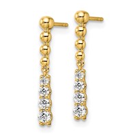 14K Yellow Gold 0.33 Carat Lab Grown Diamond VS SI+ G+ Beaded Bar Dangle Post Earrings view 2