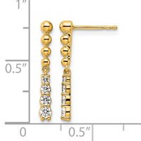 14K Yellow Gold 0.33 Carat Lab Grown Diamond VS SI+ G+ Beaded Bar Dangle Post Earrings view 4