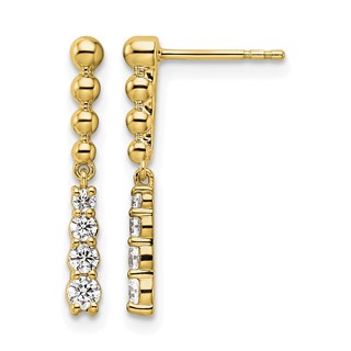 14k 1/3 carat Lab Grown Diamond VS/SI+ G+ Beaded Bar Dangle Post Earrings