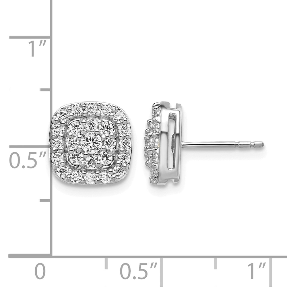 14k White Gold 7/8 carat Lab Grown Diamond VS/SI+ G+ Complete Square Halo Post Earrings (EM9127-088-WLG)