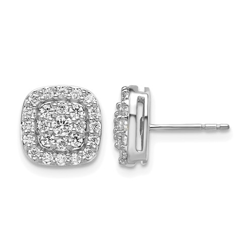 14K White Gold 0.88 Carat Lab Grown Diamond VS SI+ G+ Complete Square Halo Post Earrings