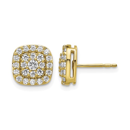 14K Yellow Gold 0.88 Carat Lab Grown Diamond VS SI+ G+ Complete Square Halo Post Earrings