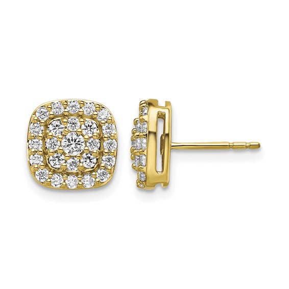 Diamond Squared Halo Post Earrings