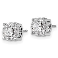14K White Gold 1 Carat Lab Grown Diamond VS SI+ G+ Complete Round Fashion Halo Post Earrings view 2