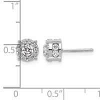 14K White Gold 1 Carat Lab Grown Diamond VS SI+ G+ Complete Round Fashion Halo Post Earrings view 4