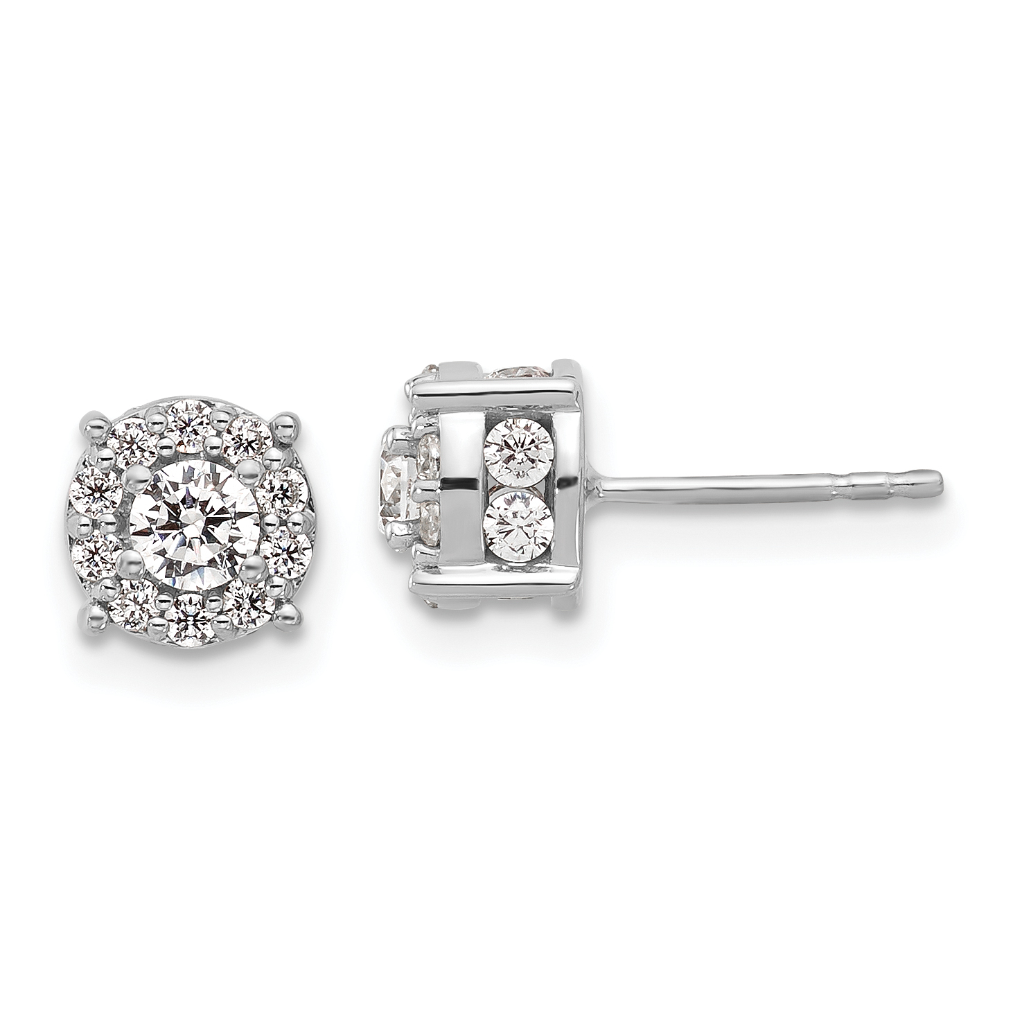 10k White Gold 1 carat Lab Grown Diamond VS/SI+ G+ Complete Round Fashion Halo Post Earrings (EM9203-100-0WLG)