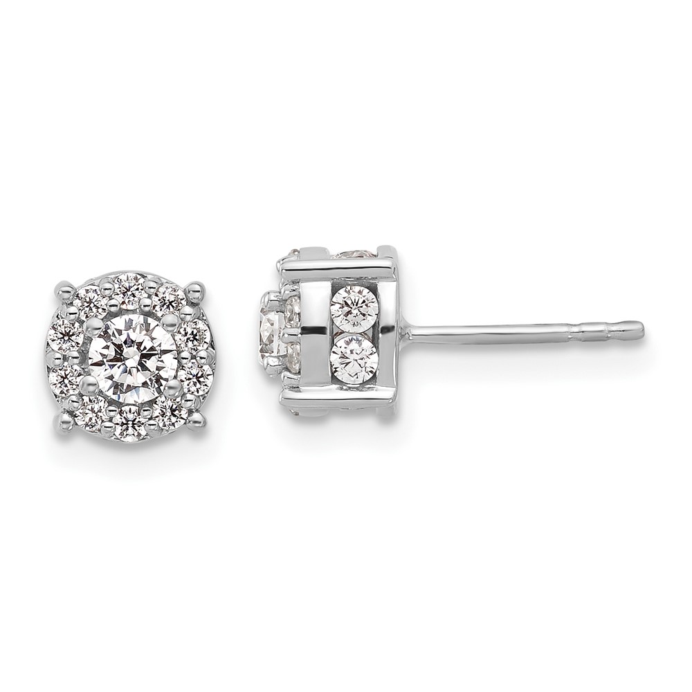 10k White Gold 1 carat Lab Grown Diamond VS/SI+ G+ Complete Round Fashion Halo Post Earrings (EM9203-100-0WLG)