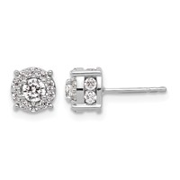 14K White Gold 1 Carat Lab Grown Diamond VS SI+ G+ Complete Round Fashion Halo Post Earrings view 1