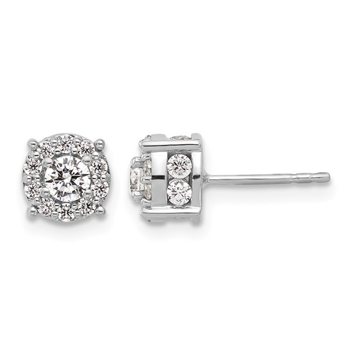 10K White Gold 1 Carat Lab Grown Diamond VS SI+ G+ Complete Round Fashion Halo Post Earrings