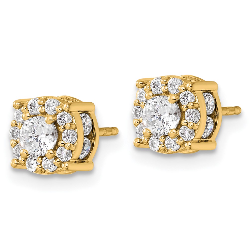 14k 1 carat Lab Grown Diamond VS/SI+ G+ Complete Round Fashion Halo Post Earrings (EM9203-100-YLG)