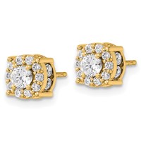 14K Yellow Gold 1 Carat Lab Grown Diamond VS SI+ G+ Complete Round Fashion Halo Post Earrings view 2