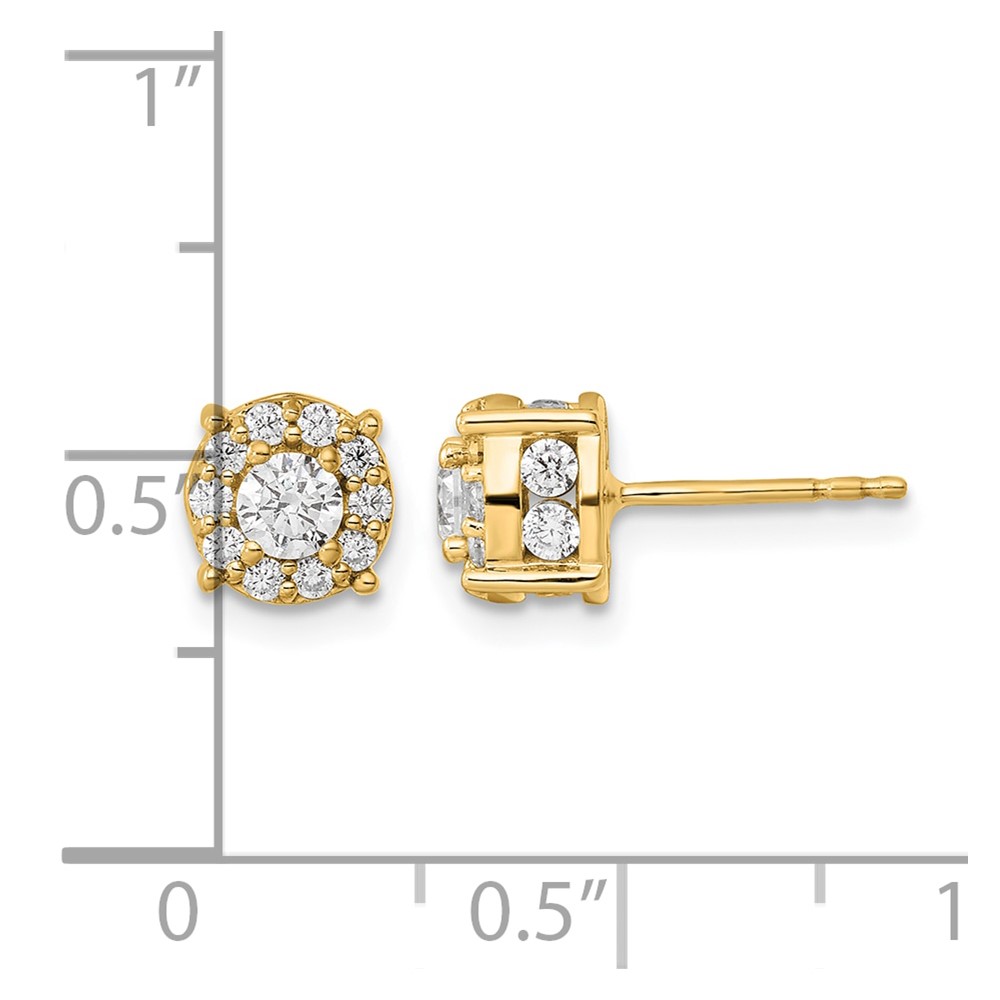14k 1 carat Lab Grown Diamond VS/SI+ G+ Complete Round Fashion Halo Post Earrings (EM9203-100-YLG)