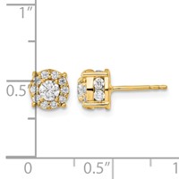 10K Yellow Gold 1 Carat Lab Grown Diamond VS SI+ G+ Complete Round Fashion Halo Post Earrings view 3