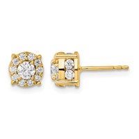 10K Yellow Gold 1 Carat Lab Grown Diamond VS SI+ G+ Complete Round Fashion Halo Post Earrings view 1