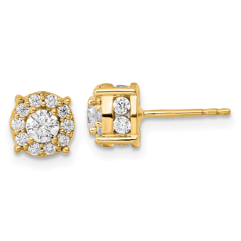 10k 1 carat Lab Grown Diamond VS/SI+ G+ Complete Round Fashion Halo Post Earrings