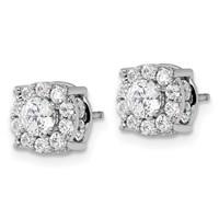 14K White Gold 1.50 Carat Lab Grown Diamond VS SI+ G+ Complete Round Fashion Halo Post Earrings view 2