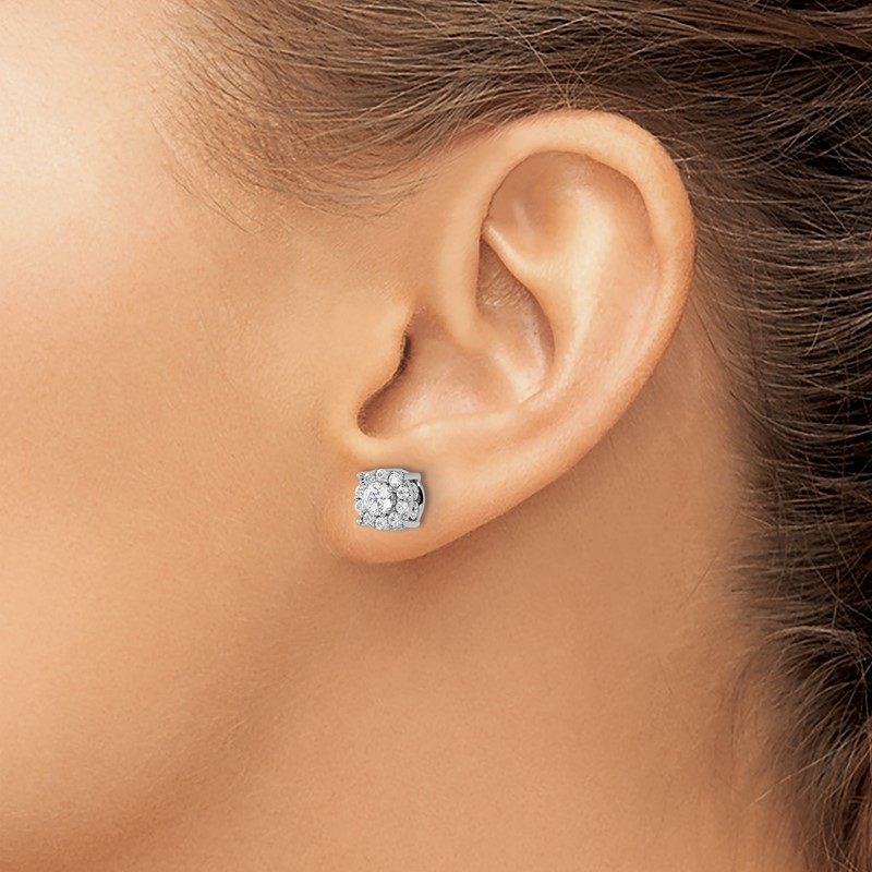 10k White Gold 1 1/2 carat Lab Grown Diamond VS/SI+ G+ Complete Round Fashion Halo Post Earrings