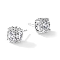 10K White Gold 1.50 Carat Lab Grown Diamond VS SI+ G+ Complete Round Fashion Halo Post Earrings view 3