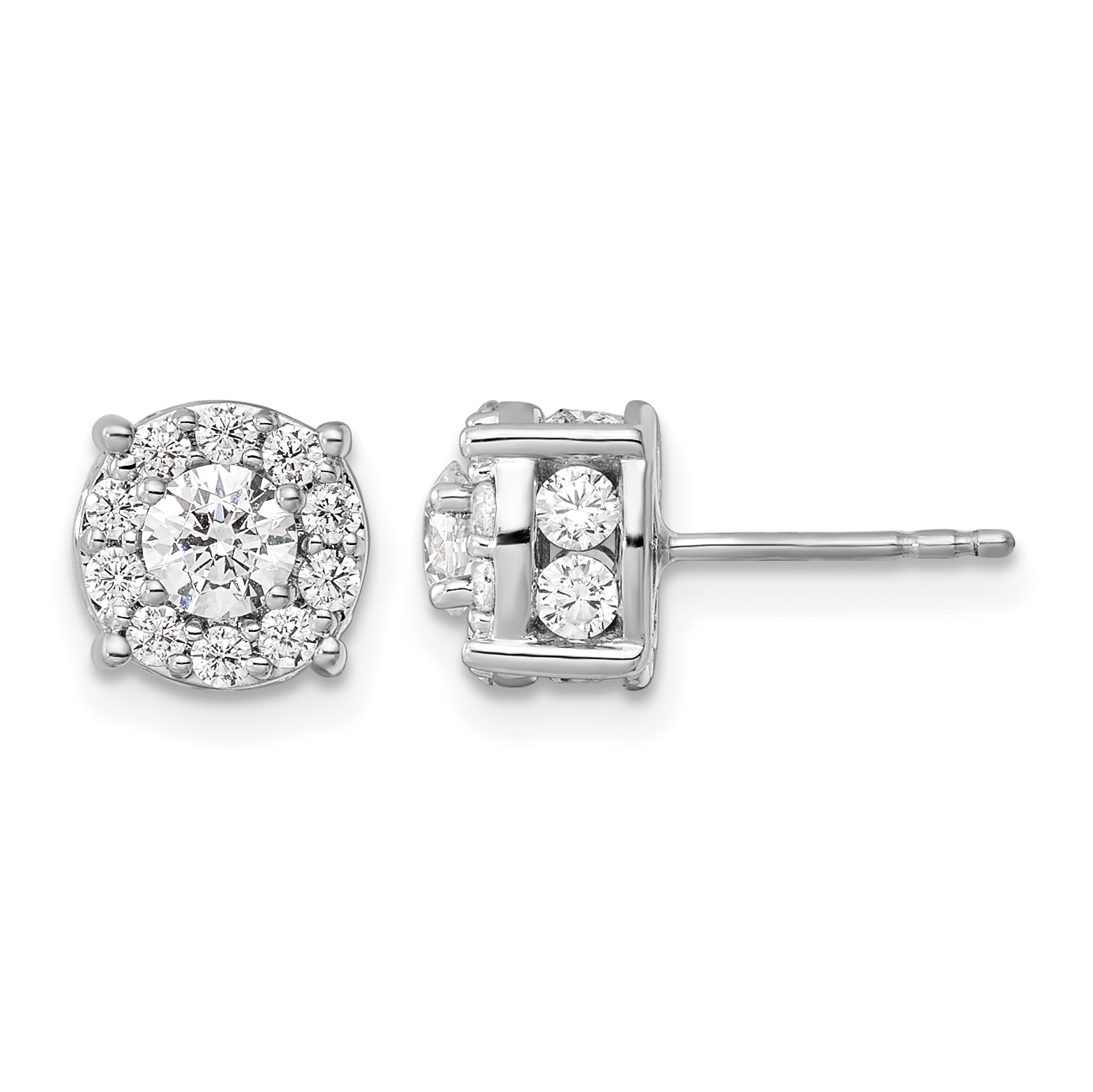 10k White Gold 1 1/2 carat Lab Grown Diamond VS/SI+ G+ Complete Round Fashion Halo Post Earrings (EM9203-150-0WLG)