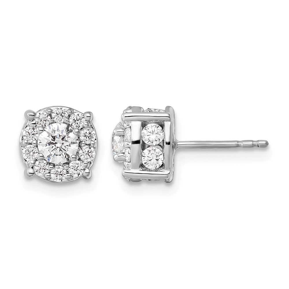 14K White Gold 1.50 Carat Lab Grown Diamond VS SI+ G+ Complete Round Fashion Halo Post Earrings